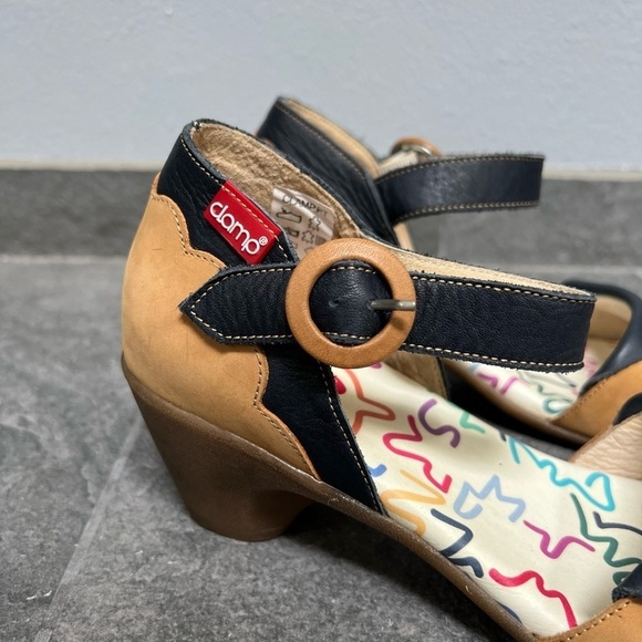 Clamp Women’s Open‎ Toe Leather Comfort Sandal Heels Tan & Navy - Picture 2 of 10